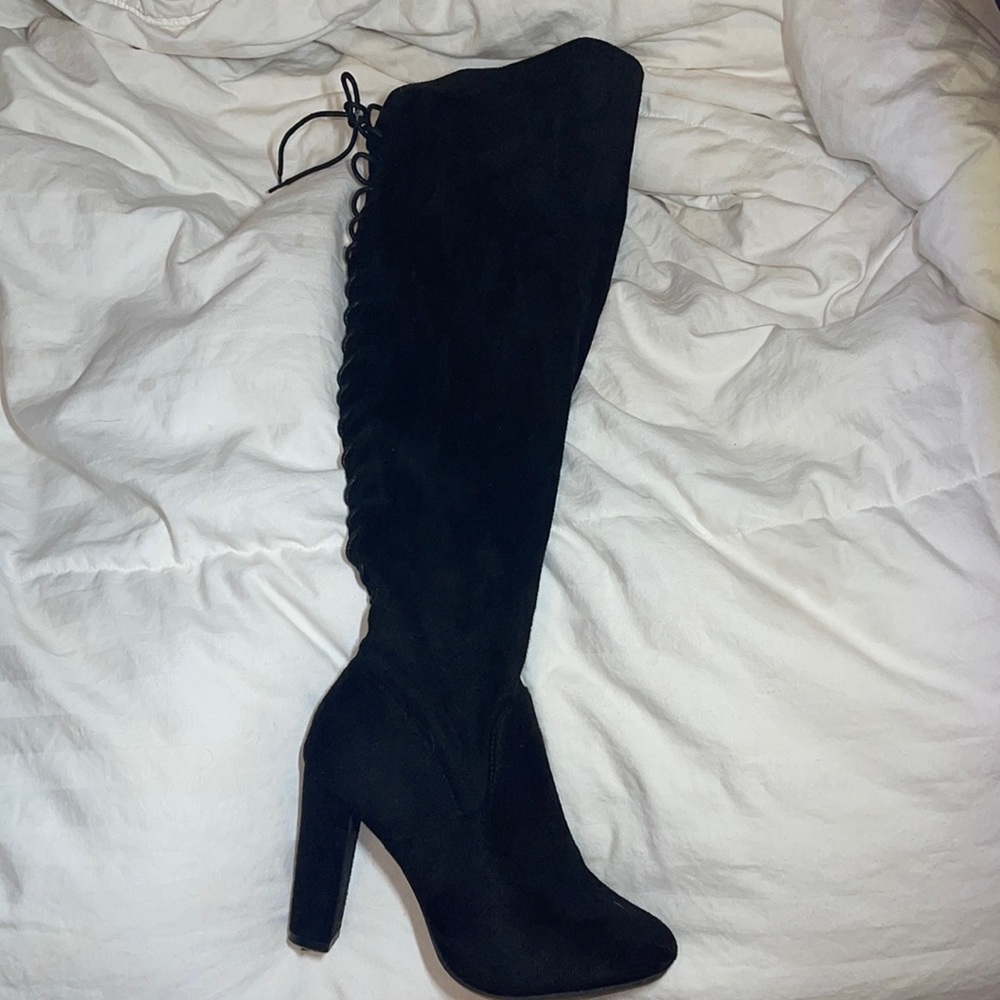 Thigh high lace up high heel boots 7.5